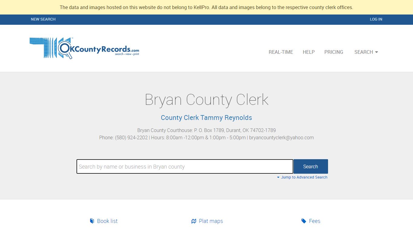 Bryan County - County Clerk Public Land Records for Oklahoma